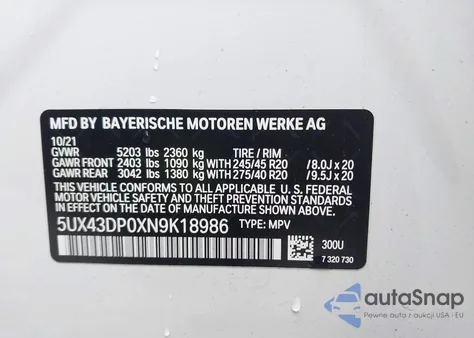 2022 BMW X3 Sdrive30I from USA, damaged, VIN 5UX43DP0XN9K18986